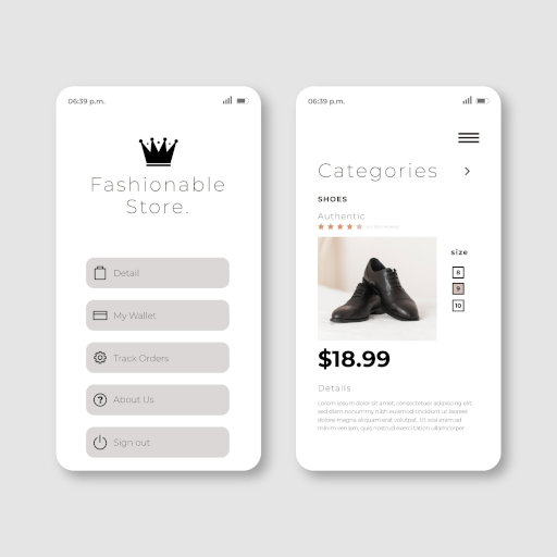 A mobile phone displaying a fashion shopping application interface.